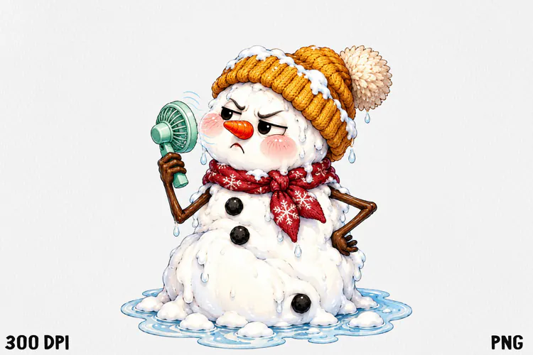 Funny Melting Snowman PNG Christmas Clipart