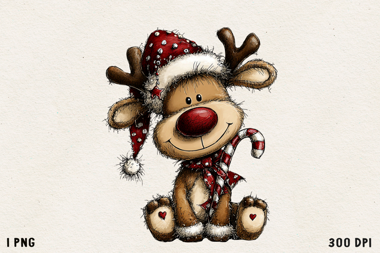 Cute Whimsical Christmas Reindeer Clipart Holiday PNG