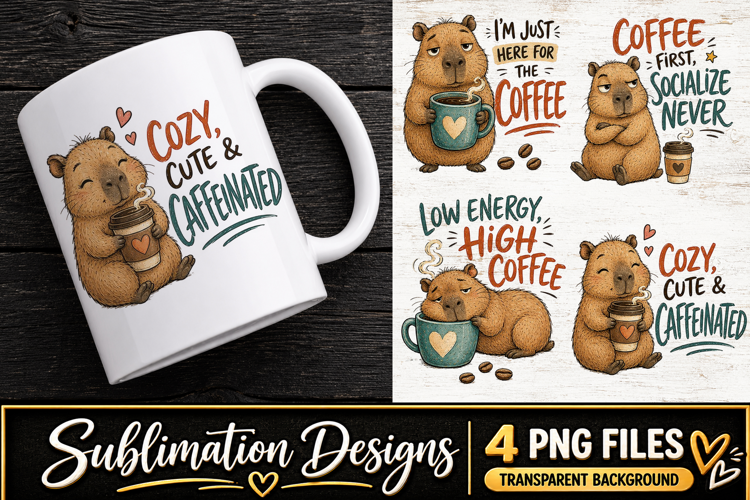 Cute Capybara Coffee Clipart Sublimation PNG