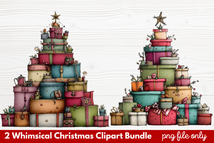 2 Whimsical Christmas Clipart | Cute Festive Holiday PNG