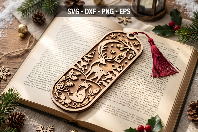 Christmas Bookmark SVG, Holiday Laser Cut Bookmark