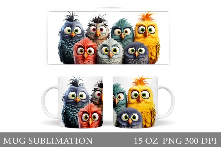 Funny Birds Mug Design. Cute Birds Mug Sublimation
