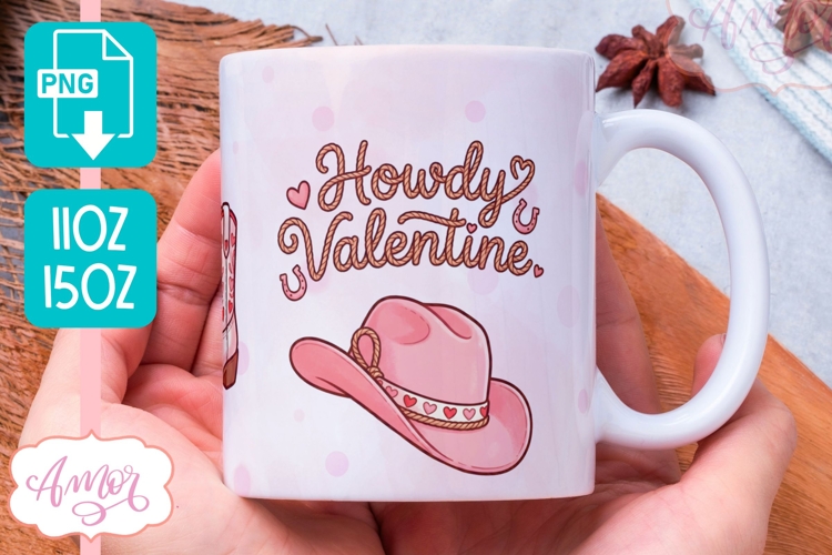 Howdy Valentine mug wrap PNG, Wester Valentine mug PNG