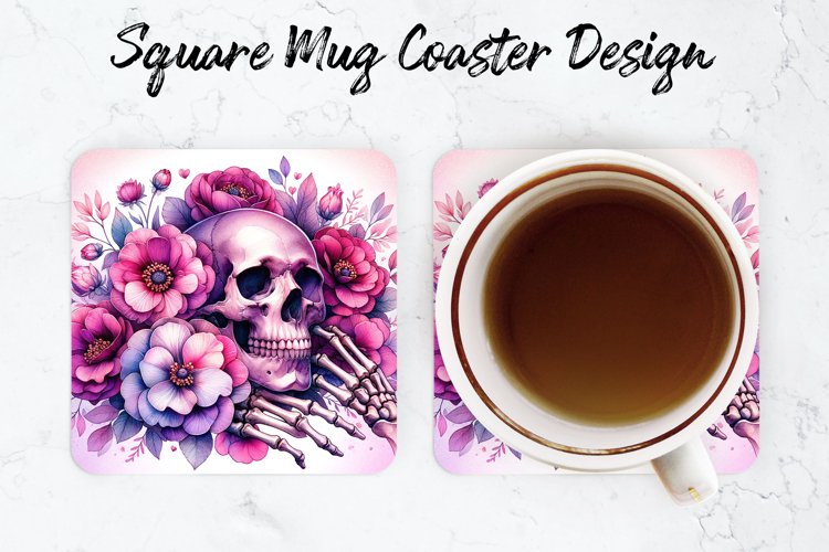 Flowers Skull Mug coaster | Coaster | Sublimation Design