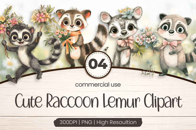 Cute Raccoon Lemur Clipart PNG