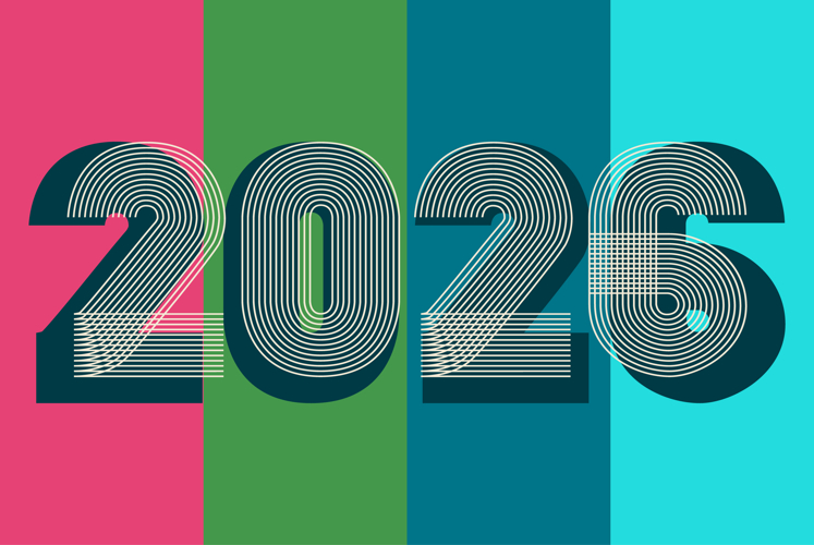 Colorful cover with 2026 number on geometric background