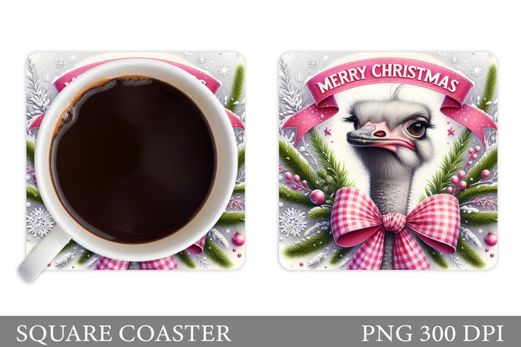 Christmas Ostrich Coaster. Christmas Coaster Sublimation example image 1