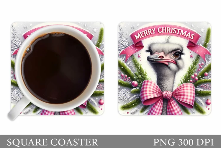 Christmas Ostrich Coaster. Christmas Coaster Sublimation