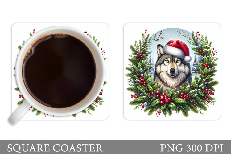 Christmas Wolf Coaster. Christmas Coaster Sublimation