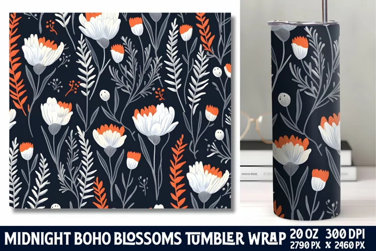 Midnight Flower Tumbler Wrap Sublimation