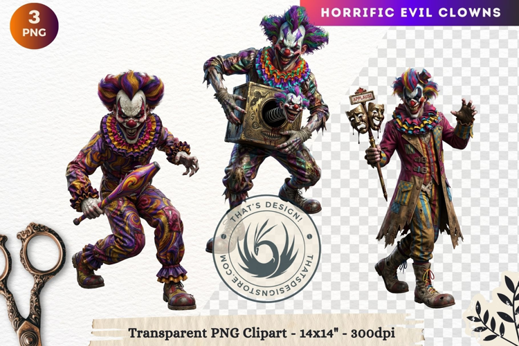 Horrific Evil Clown Clipart - Creepy Circus PNG Graphics