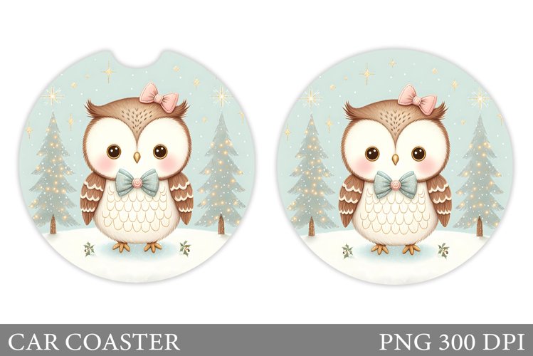 Christmas Owl Car Coaster. Christmas Car Coaster Sublimation example image 1