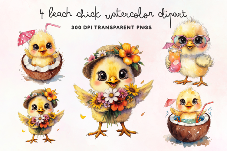 Beach Chick Watercolor Clipart PNG