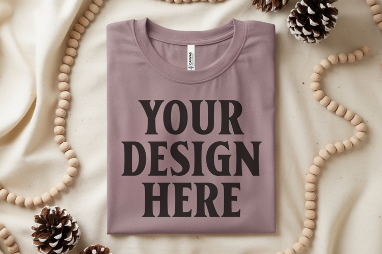 Heather Mauve Bella Canvas 3001 Flat Lay T-Shirt Mockup