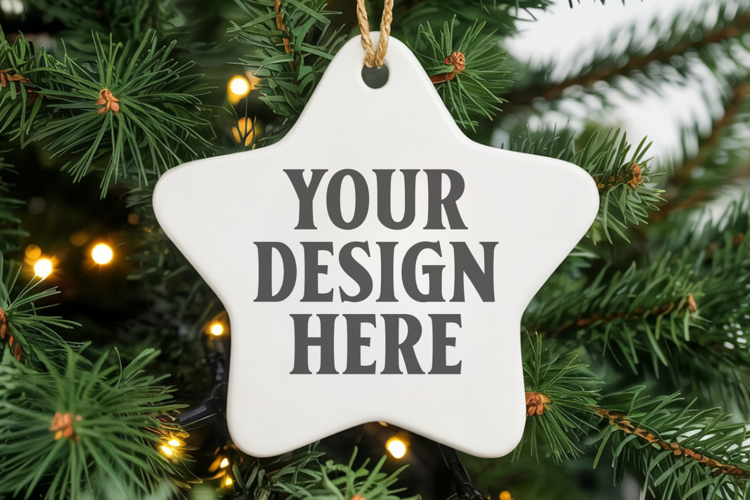 Christmas Star Ceramic Ornament Mockup | Holiday Star