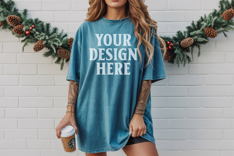 Christmas Comfort Colors 1717 Blue Spruce TShirt Mockup, CC