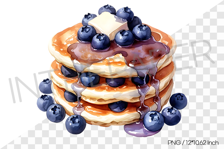 Pancakes with blueberries PNG Clipart Watercolor Dessert