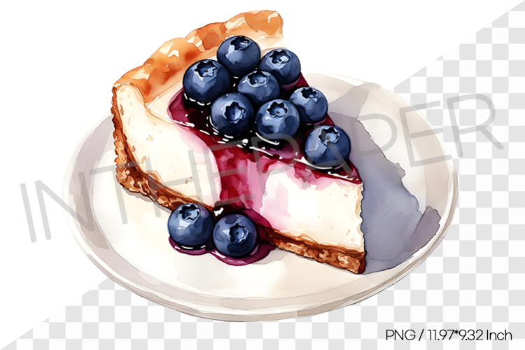 Cheesecake with blueberry compote PNG Clipart Watercolor