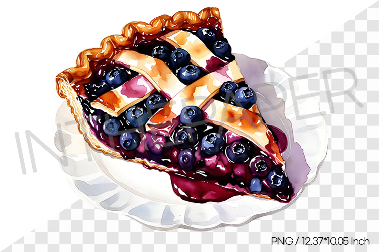 Blueberry pie slice PNG Clipart Watercolor Dessert Illust