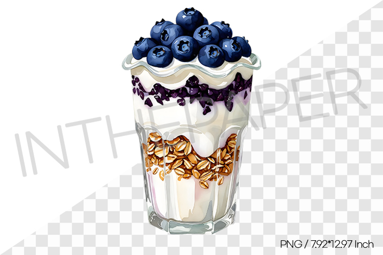Blueberry yogurt with granola PNG Clipart Watercolor Dessert