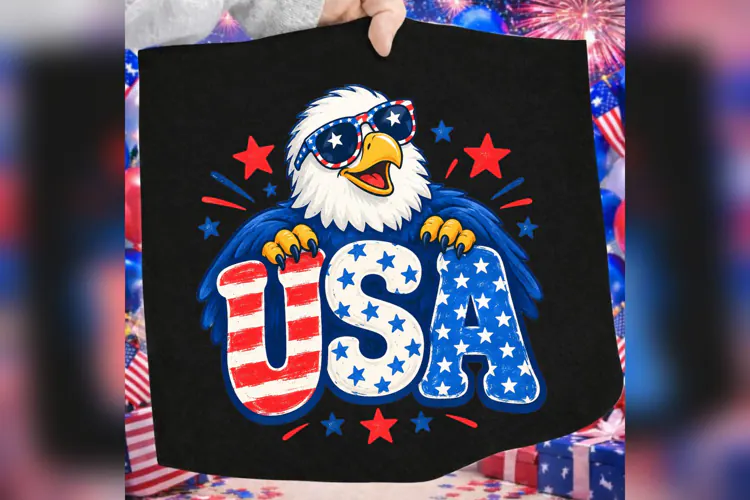 Cute USA Eagle PNG, Patriotic Bald Eagle 4th of July Shirt