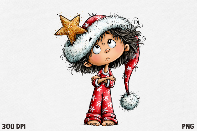 Cute Christmas Girl Clipart PNG, Funny Holiday Girl.