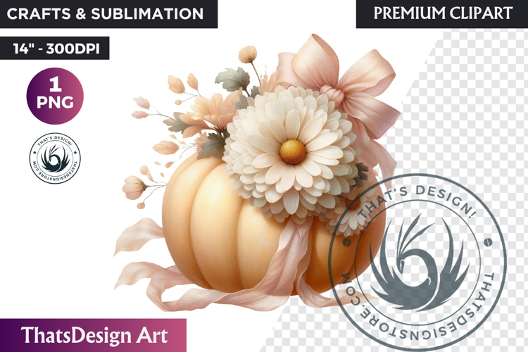 Pastel Floral baby shower wedding coquette pumpkin bow PNG