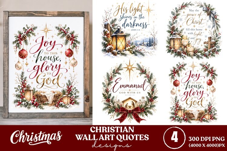 4 Christian Christmas Wall Art PNGs, 4 Bible Verse Christmas example image 1