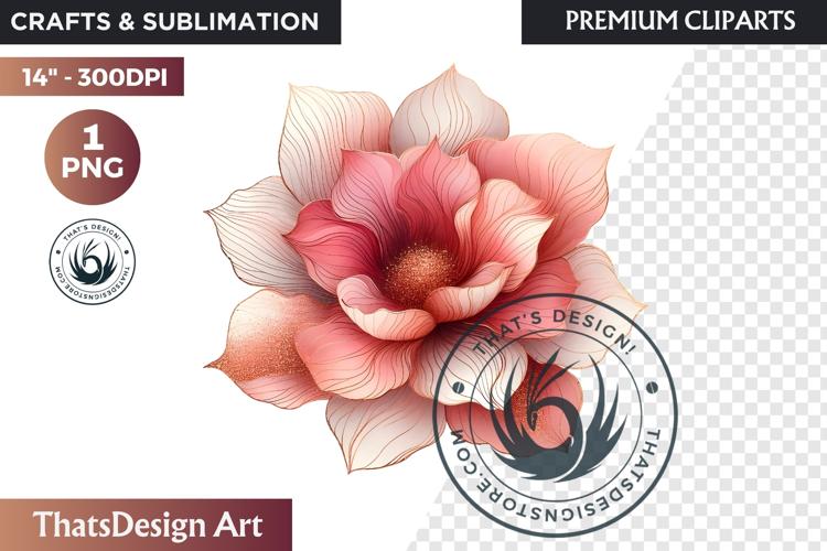 Pink Rose Gold flower Clipart, Abstract Flowers Wedding PNG