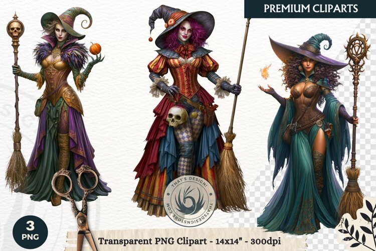 Dark Fantasy Halloween Witches Clipart PNG sublimation example image 1