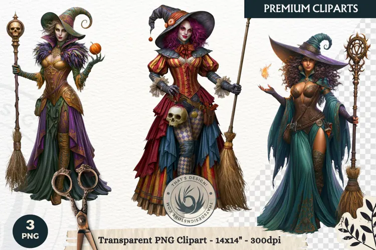 Dark Fantasy Halloween Witches Clipart PNG sublimation