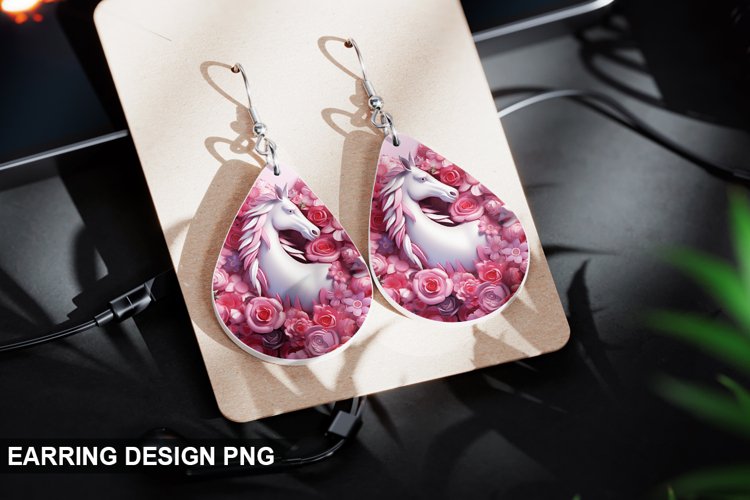 3D Unicorn Earrings Teardrop Sublimation - Unicorn Earrings