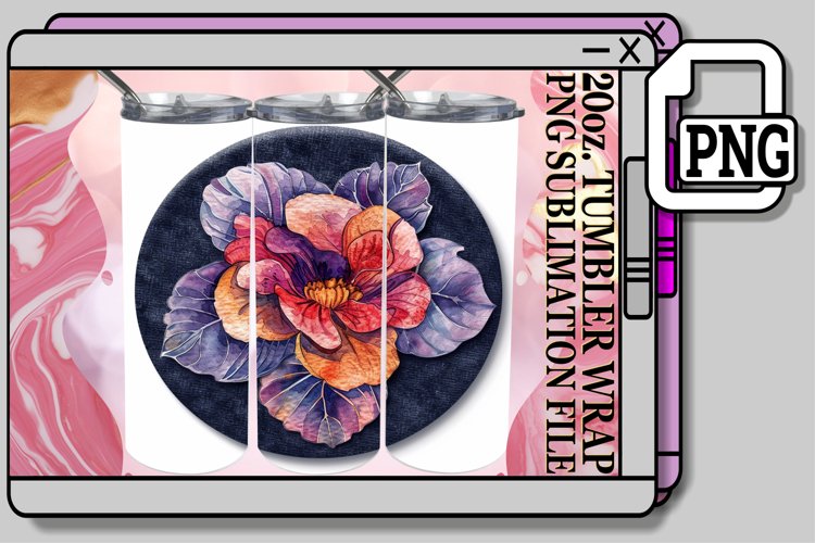 Spring Denim Blossom Tumbler Sublimation 20oz example image 1