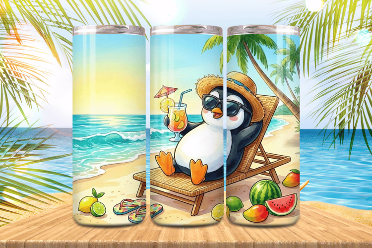 Cute penguin enjoy summer with juice in beach Tumbler Wrap P