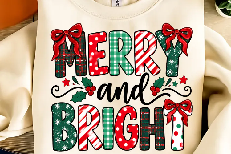 Merry and Bright PNG, Preppy Merry Coquette Christmas PNG