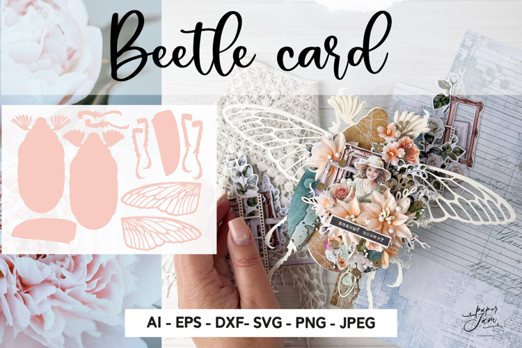 3D Beetle Card SVG | Layered Insect Card SVG