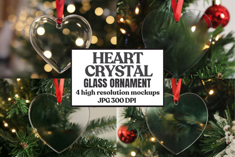 Christmas Heart Crystal Glass Ornaments Mockups