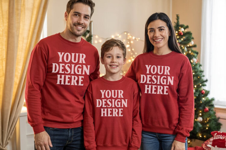 Christmas Family Matching T-Shirt Mockups | Holiday Group example image 1