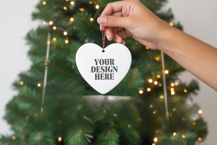 Christmas Love Heart Ornament Mockup | Holiday Hanging