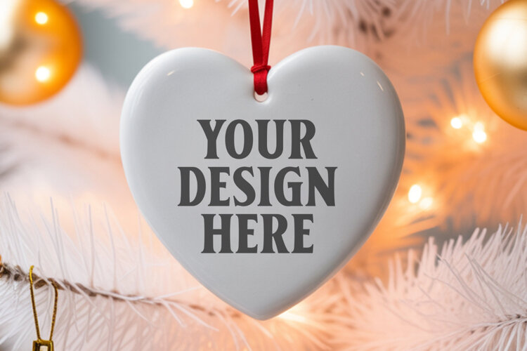 Christmas Heart Ornaments Mockup | Hanging Glass Heart Ornam example image 1