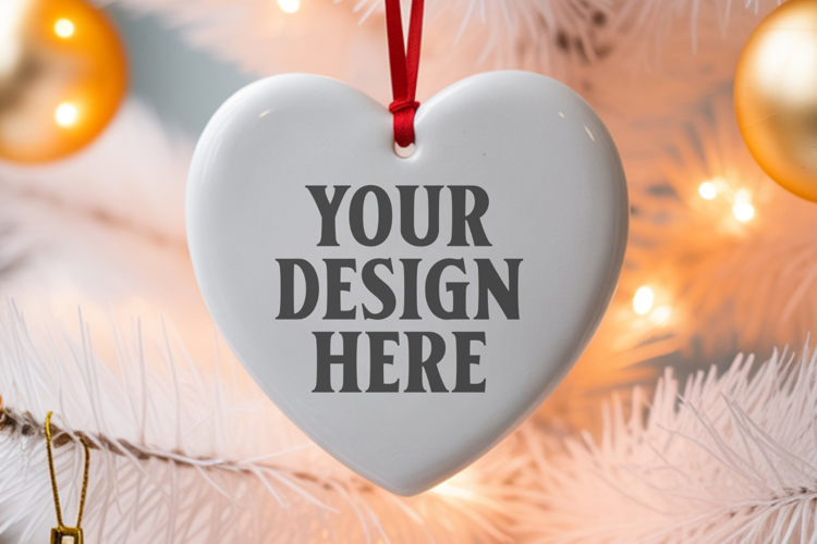 Christmas Heart Ornaments Mockup | Hanging Glass Heart Ornam