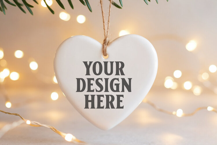 Romantic Christmas Ceramic Heart Ornament Mockup | Holiday example image 1
