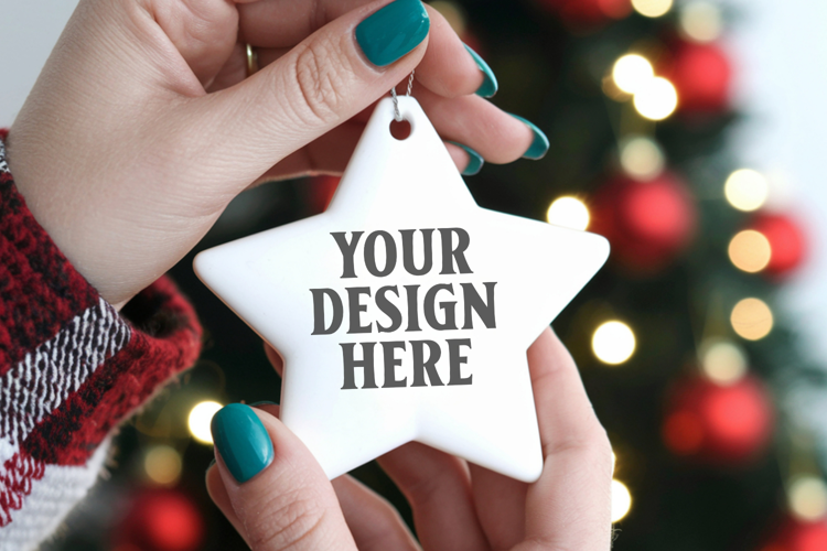 Christmas Star Ceramic Ornaments Mockup
