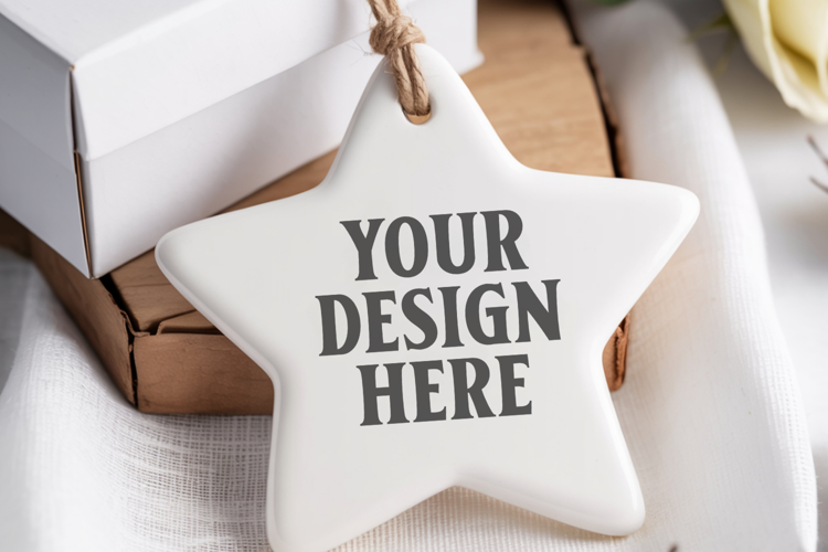 Christmas Star Ceramic Ornaments Mockup | Holiday Star Ornam
