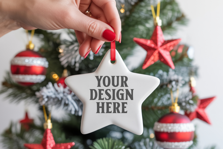 Christmas Star Ceramic Ornament Mockup | Cozy Boho Holiday D