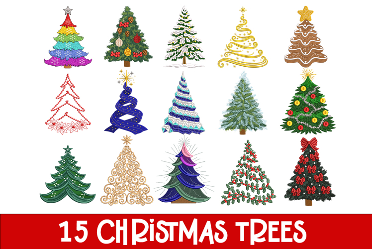 15 Christmas trees Embroidery Designs