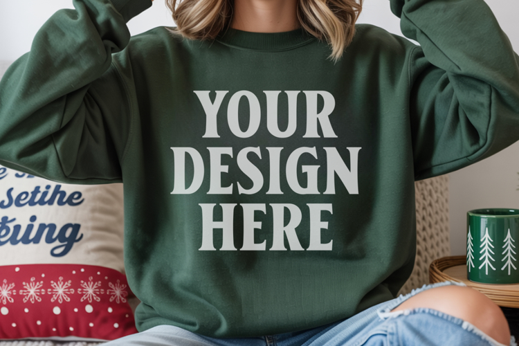 Comfort Colors 1566 Blue Spruce Sweatshirt Mockup, Cozy Boho