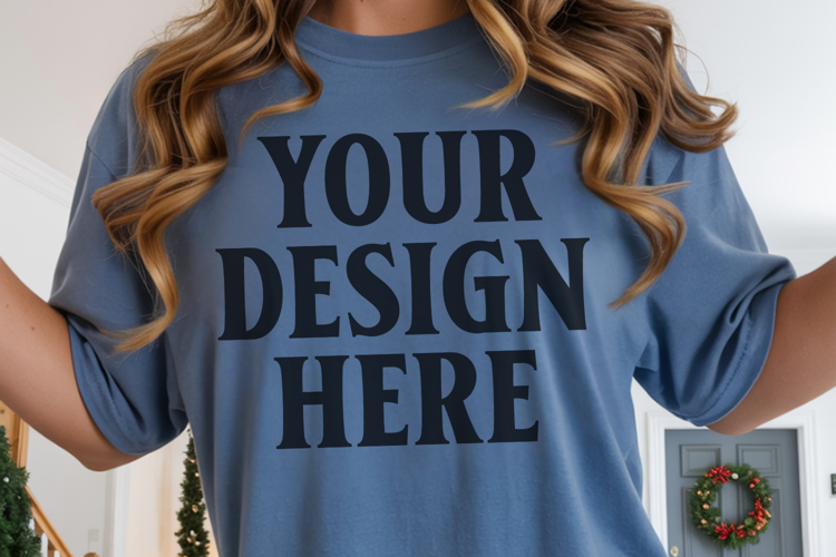 Christmas Comfort Colors 1717 Blue Jean T-Shirt Mockup Real