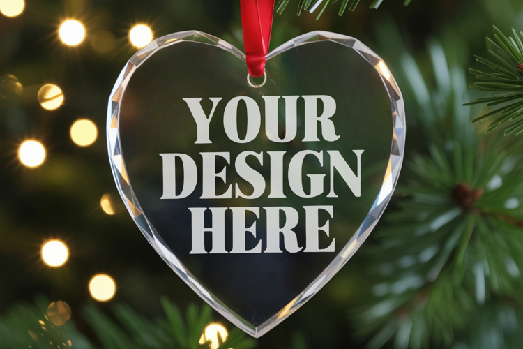 Christmas Heart Crystal Glass Ornament Mockups
