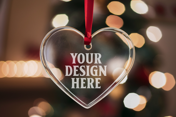 Christmas Heart Crystal Glass Ornaments Mockup